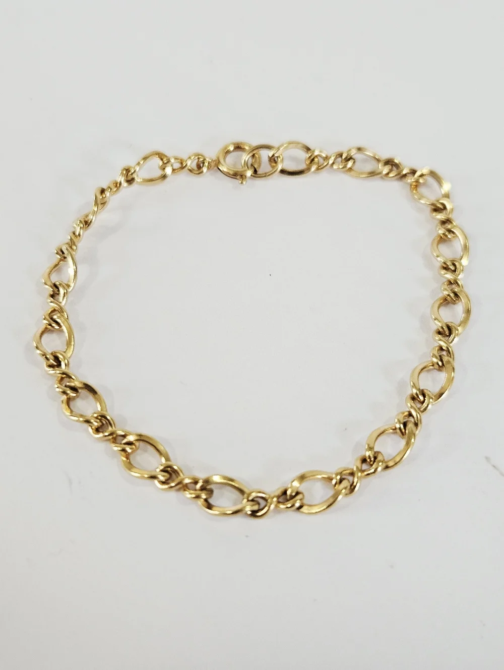 Vintage 12K Gold Filled Signed Polished Infinity Figaro Chain Link Bracelet 7